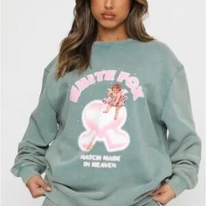White Fox Green Graphic Sweatshirt